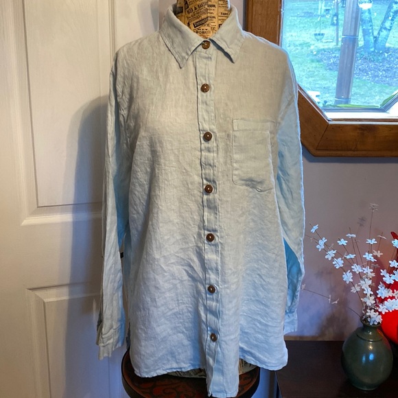 Vikolino Tops - Vikolino European washed linen shirt in ice blue